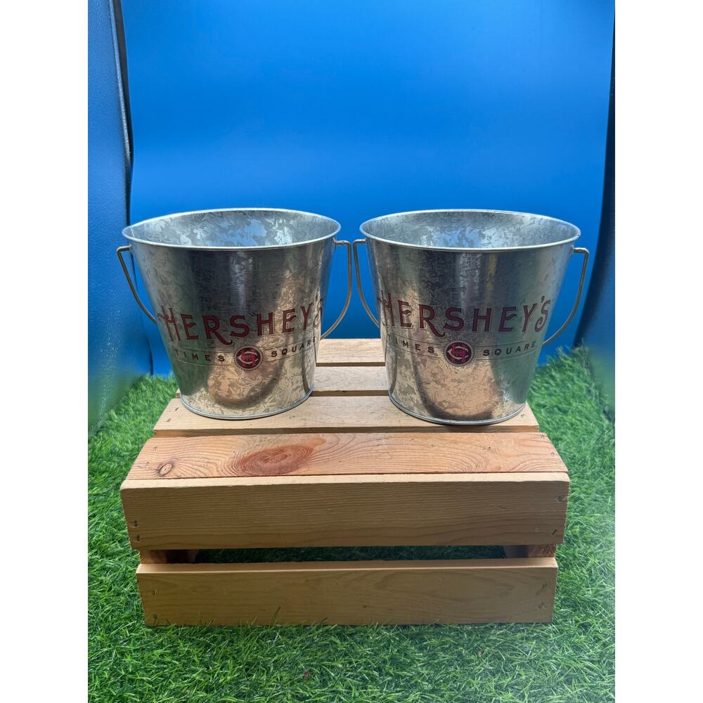 Lot of 2 Vintage Hershey's Times Square Galvanized Metal Miniature Candy Buckets
